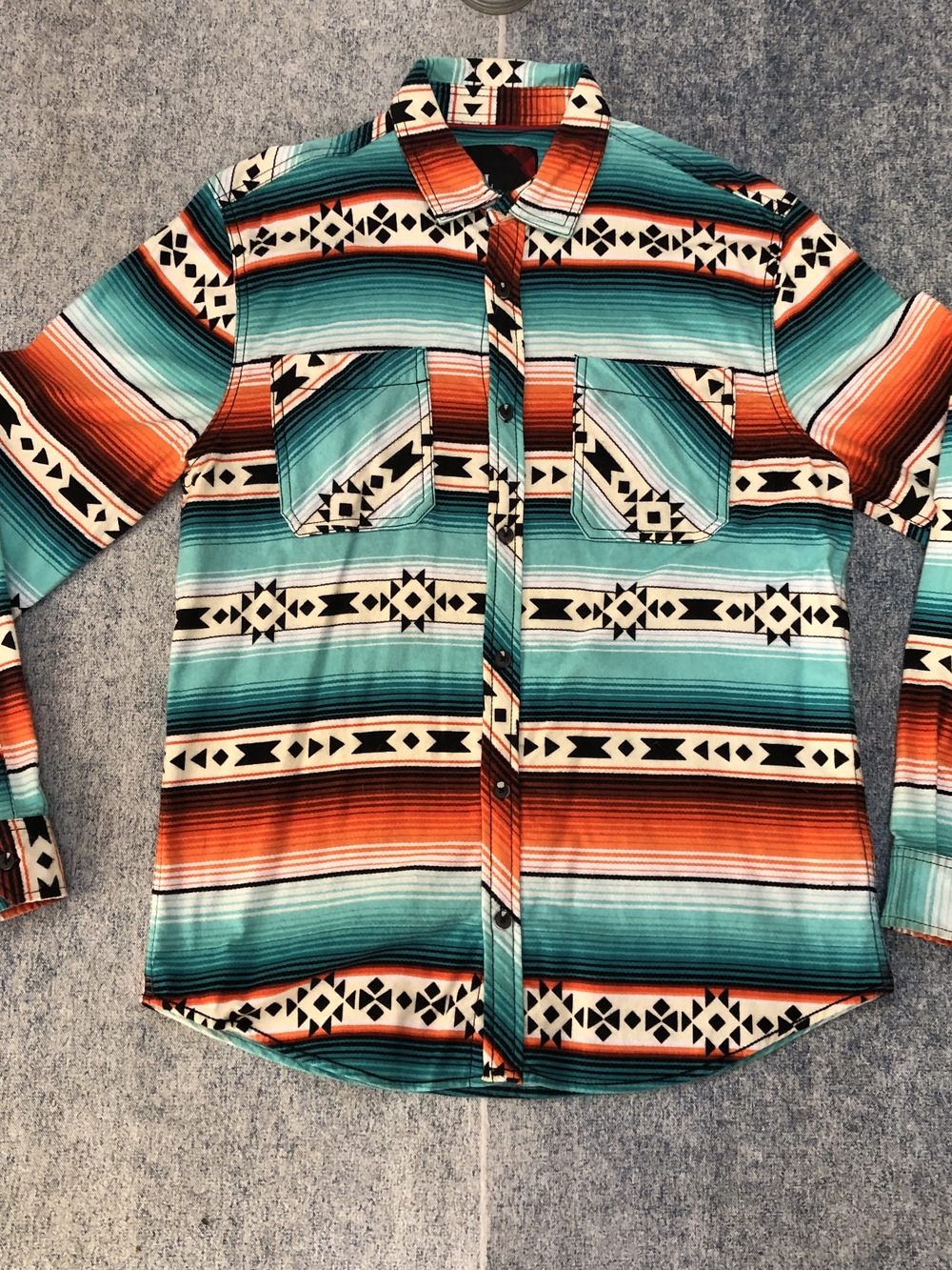 Men's Turquoise & Orange Striped Southwestern Button-Down Shirt